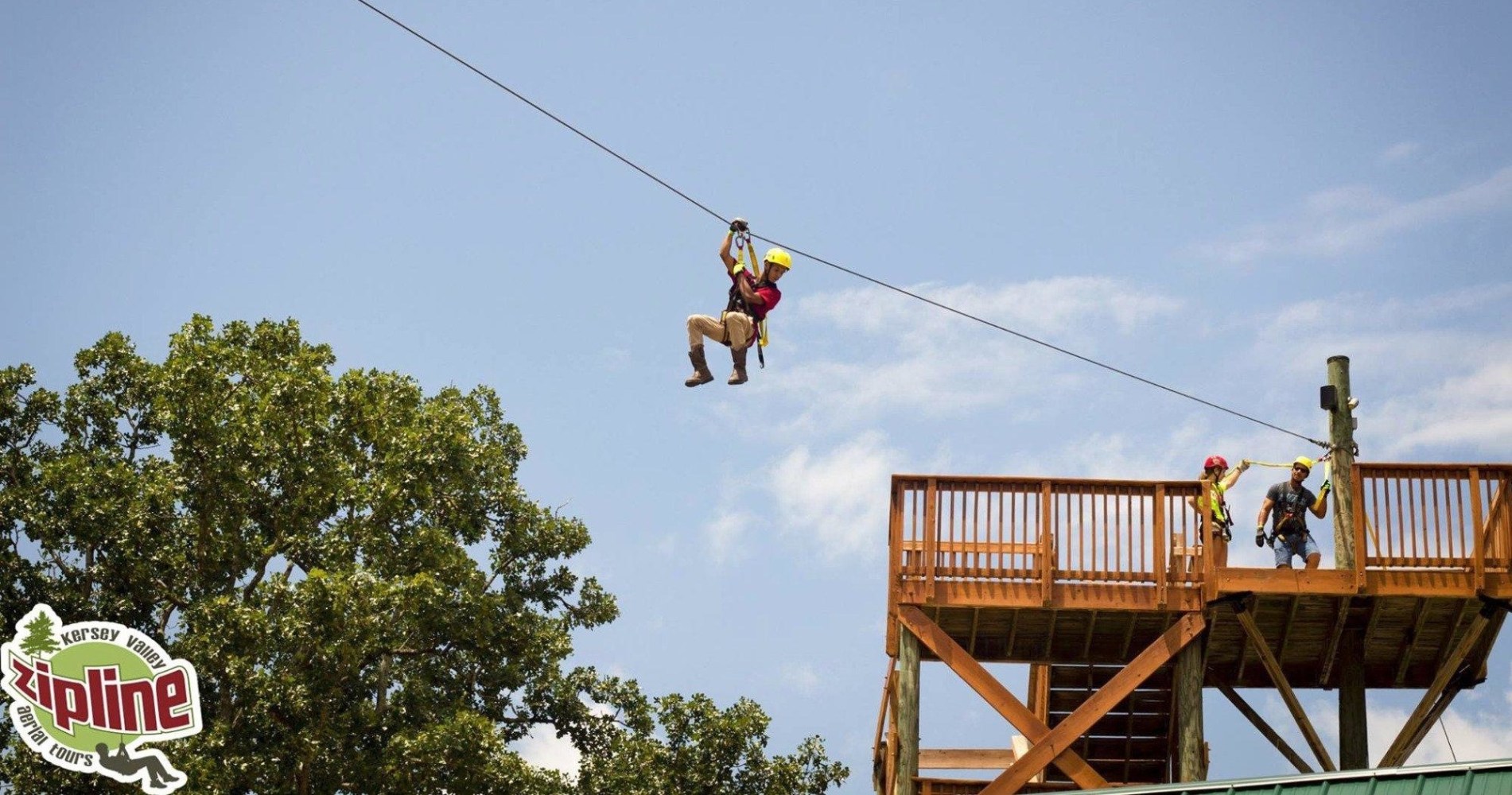 Guest ziplining at Kersey Valley near High Point NC