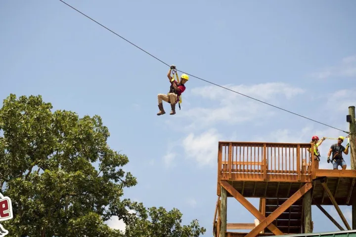 Guest ziplining at Kersey Valley near High Point NC